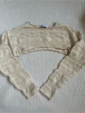 Zara Women's Cropped Cream Knit Sweater - Lightweight Openwork Design